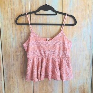 Pink Lace Peplum Cami Top